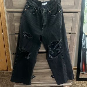 Black Straight Leg Ripped Jeans